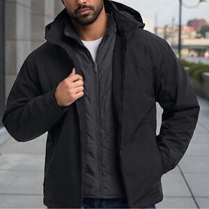 Weatherproof Black Ultratech Double Full Zip Jacket Zip Hood Fleece Lined Medium